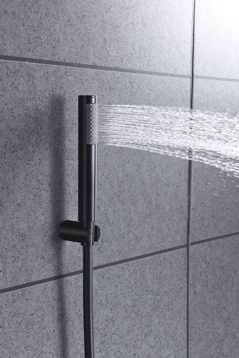 Grifo lavabo empotrado serie Olimpo negro mate y oro rosa