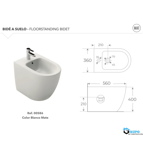 Bidé a suelo Blanco Mate COLECCIÓN VERONA