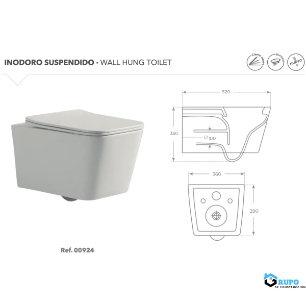 Pack inodoro suspendido con tapa extra-plana (sin cisterna)COLECCIÓN FLORENCIA