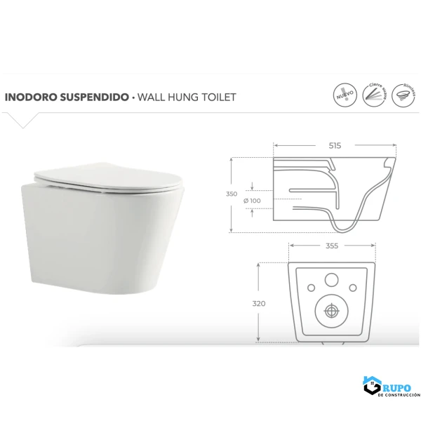 Pack inodoro suspendido con tapa extra-plana (sin cisterna) Colección BOLONIA