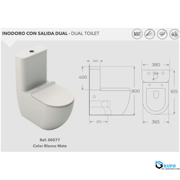Pack inodoro de cisterna baja Blanco Mate COLECCIÓN VERONA