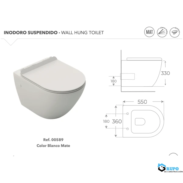 Inodoro suspendido con tapa extra-plana Blanco Mate COLECCIÓN VERONA