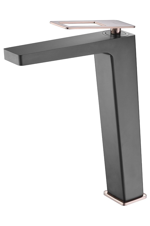 Monomando de lavabo caño alto negro oro rosa serie Suecia IMEX