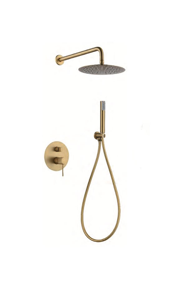 Conjunto de ducha monomando empotrado oro cepillado serie Line IMEX