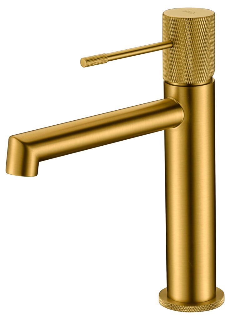 Monomando de lavabo oro cepillado serie Line IMEX