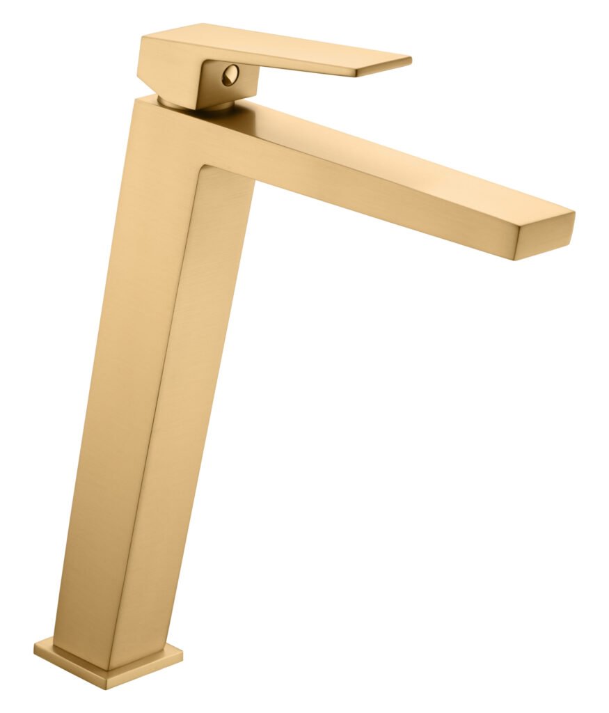Monomando de lavabo caño alto oro cepillado serie Art IMEX