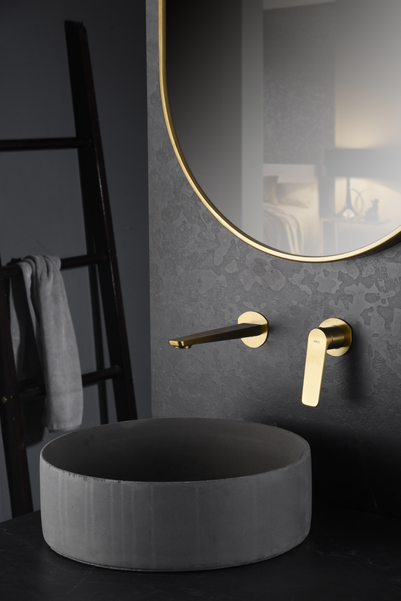 Grifo de lavabo empotrado monomando oro cepillado serie Nápoles IMEX - Imagen 2