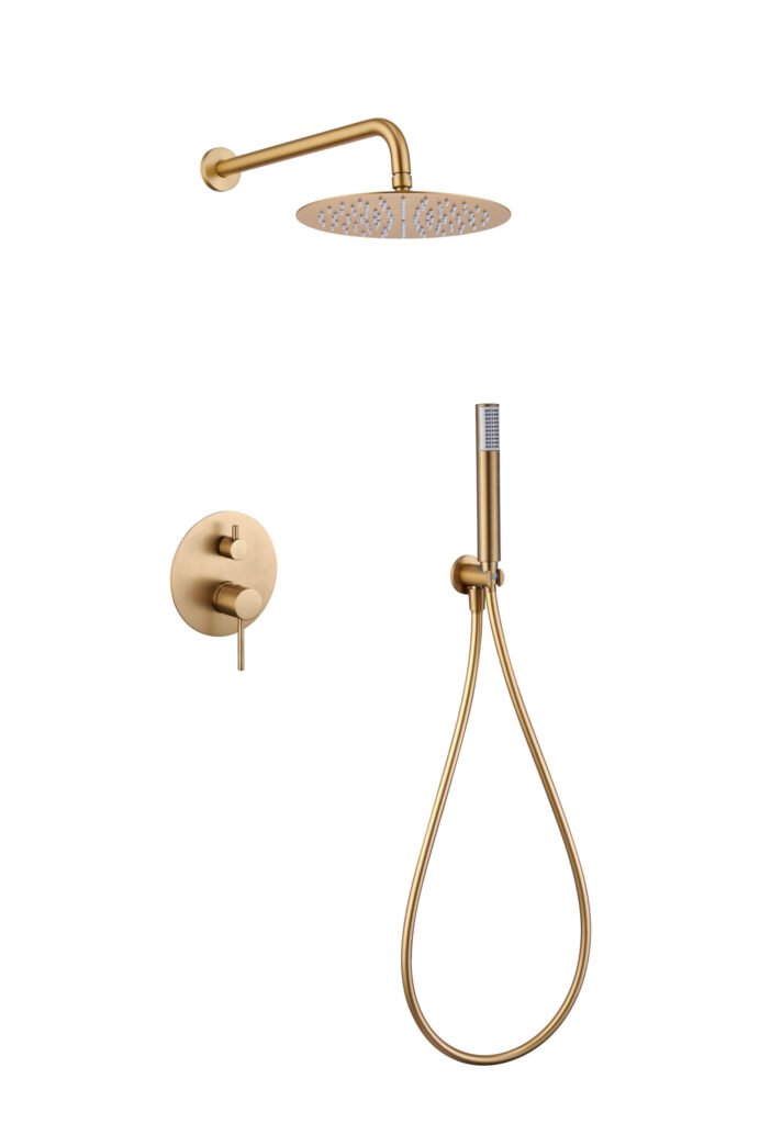 Conjunto de ducha monomando empotrado oro cepillado serie Monza IMEX