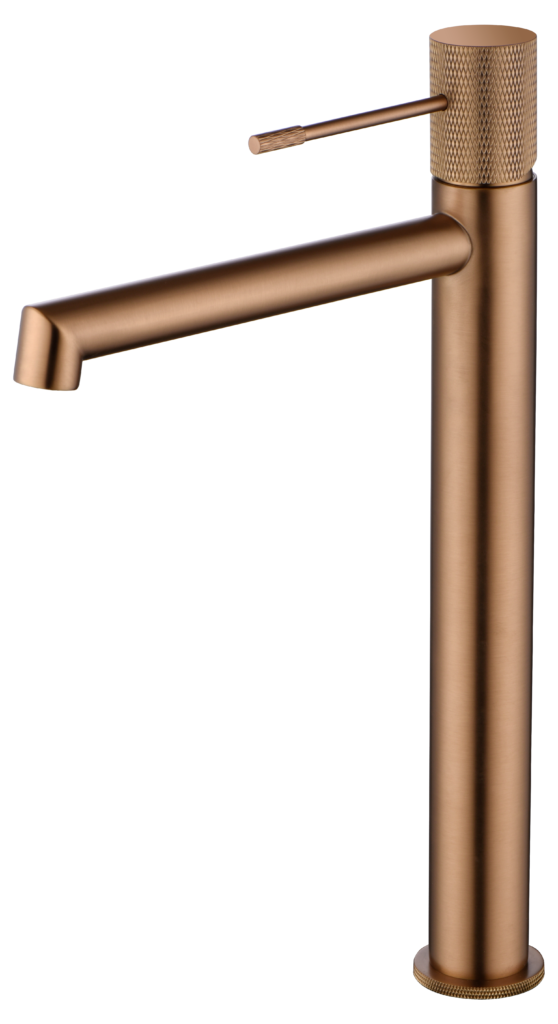 Monomando de lavabo caño alto oro rosa cepillado serie Line IMEX