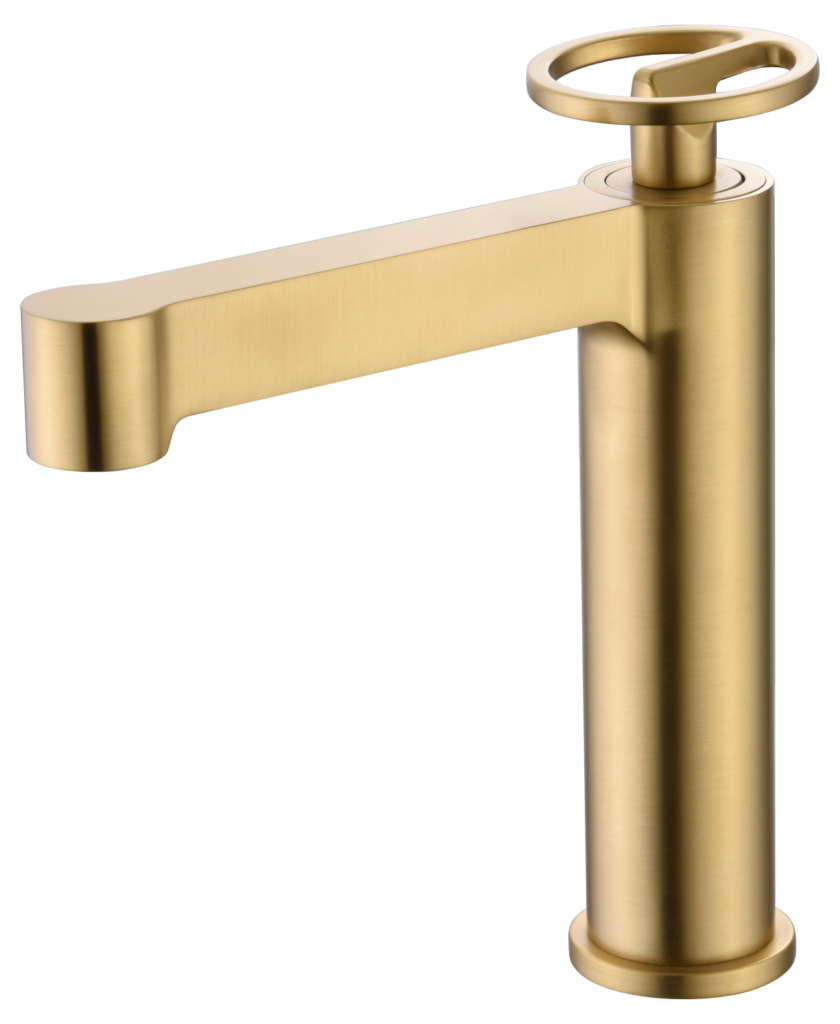 Monomando de lavabo alto oro cepillado serie Olimpo IMEX