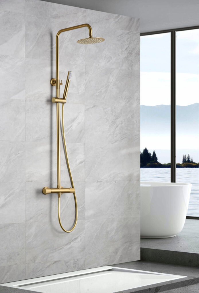 Barra de ducha termostática oro cepillado serie Line IMEX
