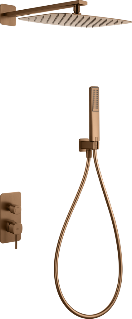 Conjunto de ducha monomando empotrado oro rosa cepillado serie Firenze