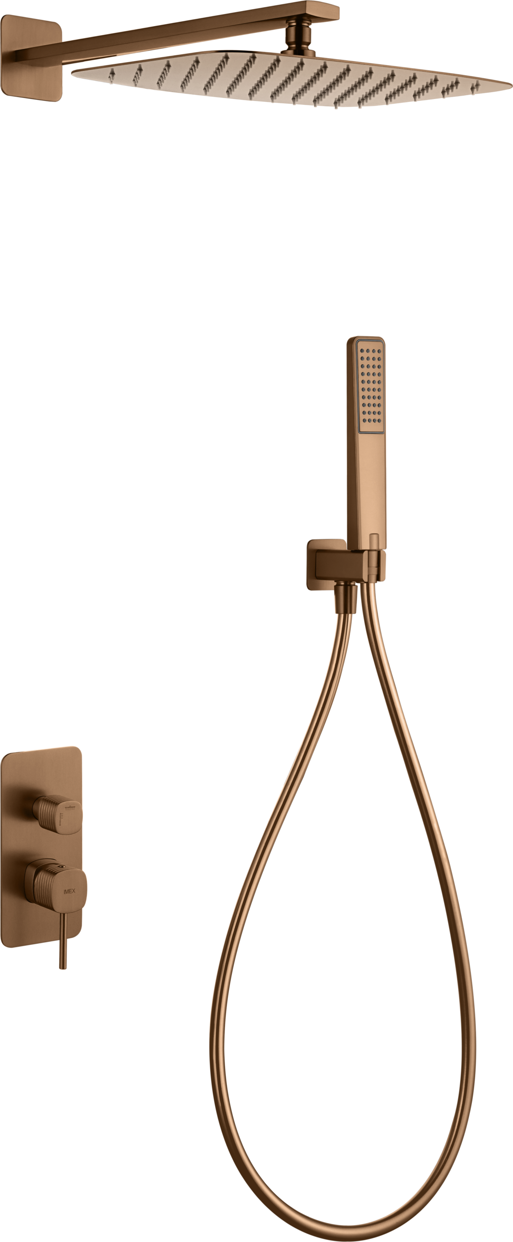 Conjunto de ducha monomando empotrado oro rosa cepillado serie Firenze