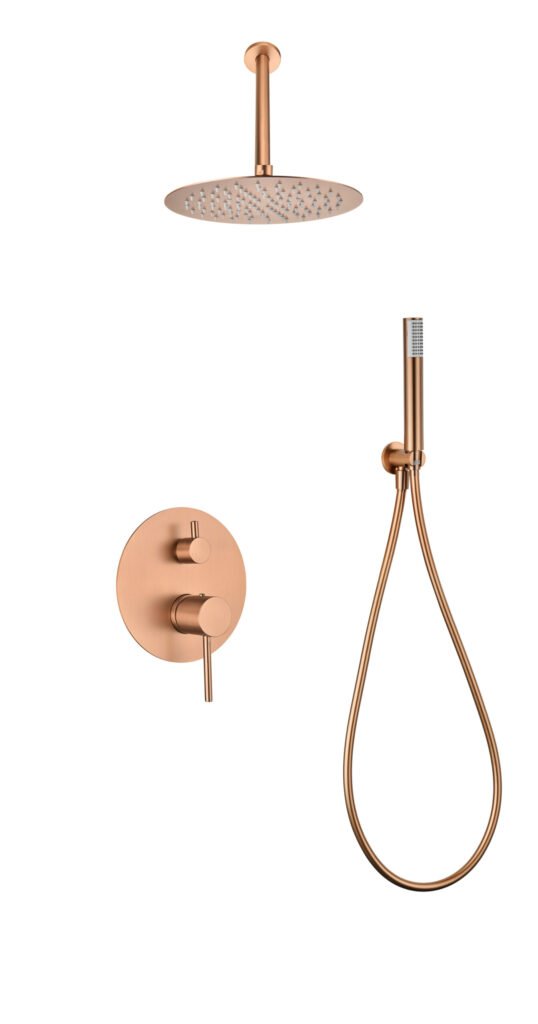 Conjunto de ducha monomando empotrado oro rosa cepillado serie Tívoli IMEX
