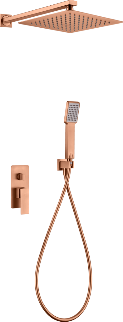 Conjunto de ducha monomando empotrado oro rosa cepillado serie Pisa IMEX