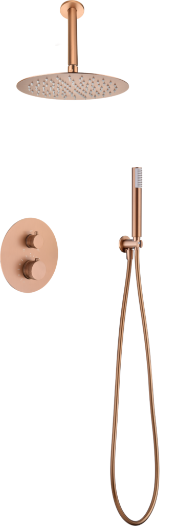 Conjunto de ducha termostática empotrado oro rosa cepillado serie Top IMEX