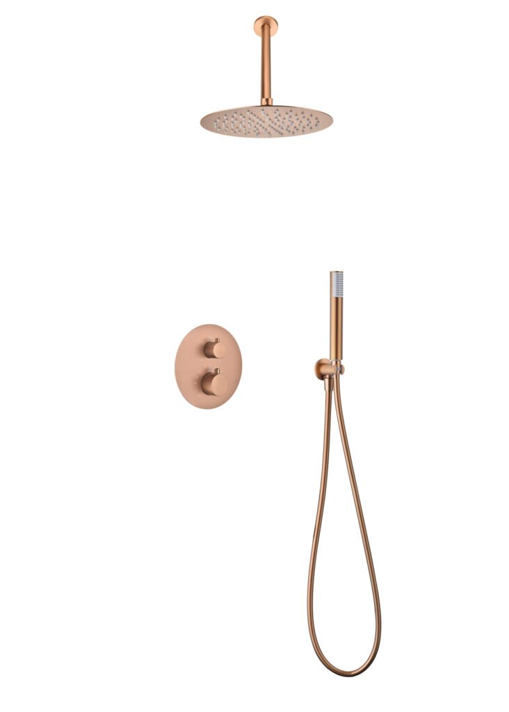 Conjunto de ducha termostático empotrado oro rosa cepillado serie Tívoli IMEX