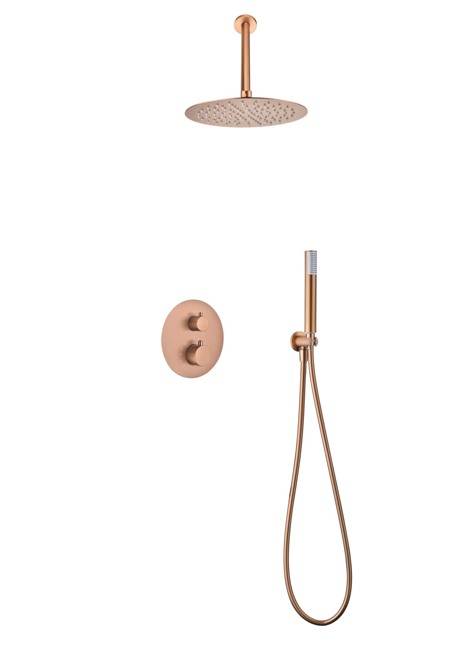 Conjunto de ducha termostático empotrado oro rosa cepillado serie Tívoli IMEX