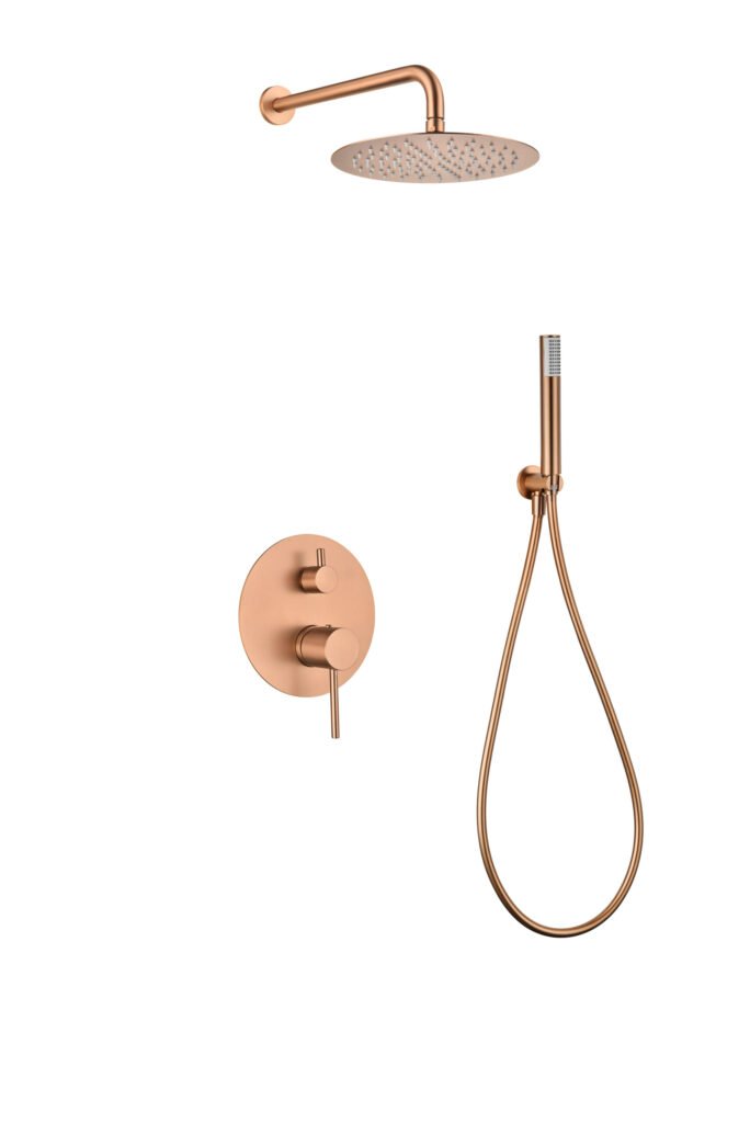 Conjunto de ducha monomando empotrado oro rosa cepillado serie Monza IMEX