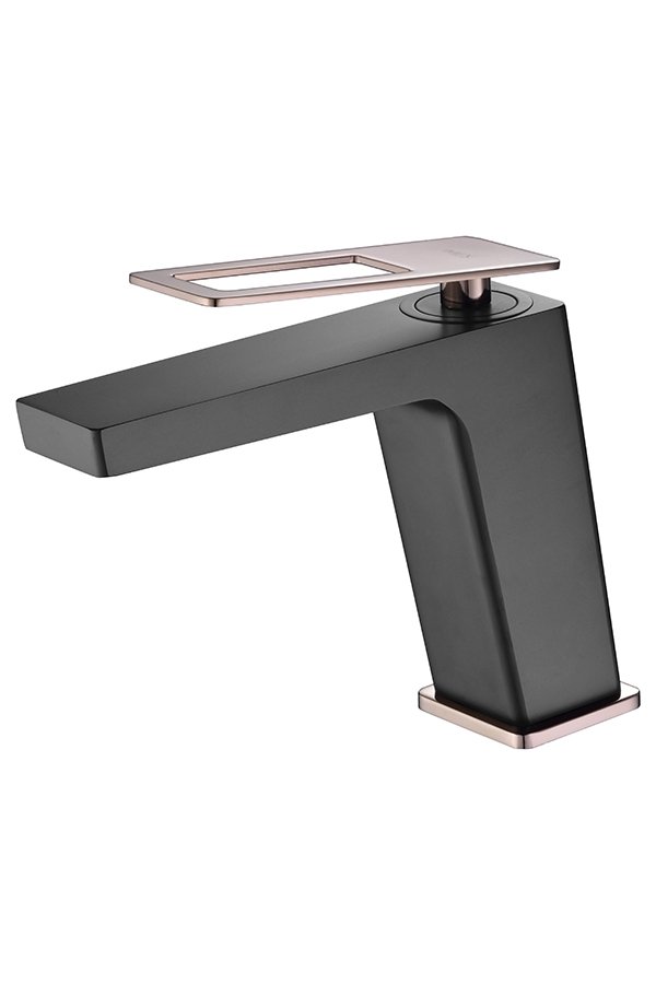 Monomando de lavabo negro oro rosa serie Suecia IMEX