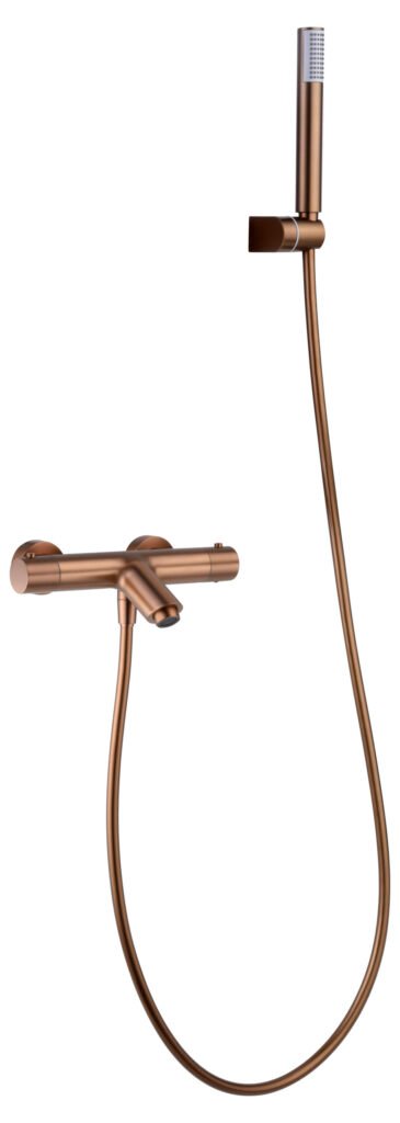 Grifería baño y ducha termostático oro rosa cepillado serie Monza IMEX