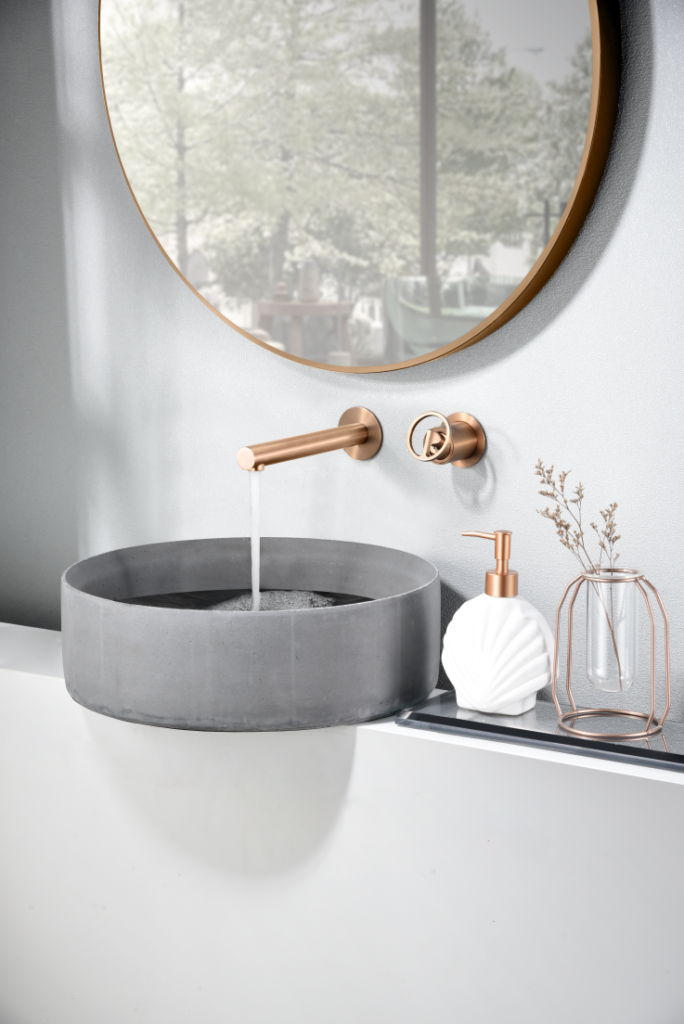 Grifo de lavabo empotrado monomando oro rosa cepillado serie Olimpo IMEX
