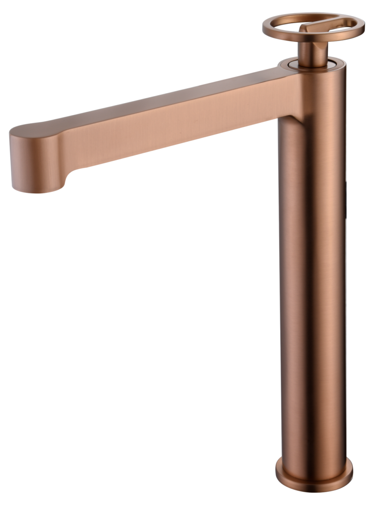 Monomando de lavabo alto oro rosa cepillado serie Olimpo IMEX