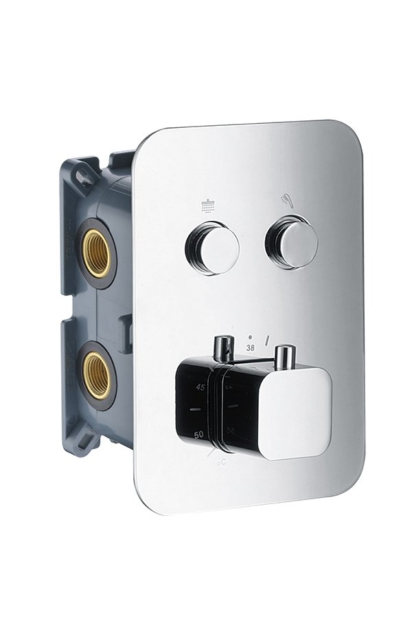 Grifería termostática empotrada IMEX CTP02V — 2 vías, placa cuadrada