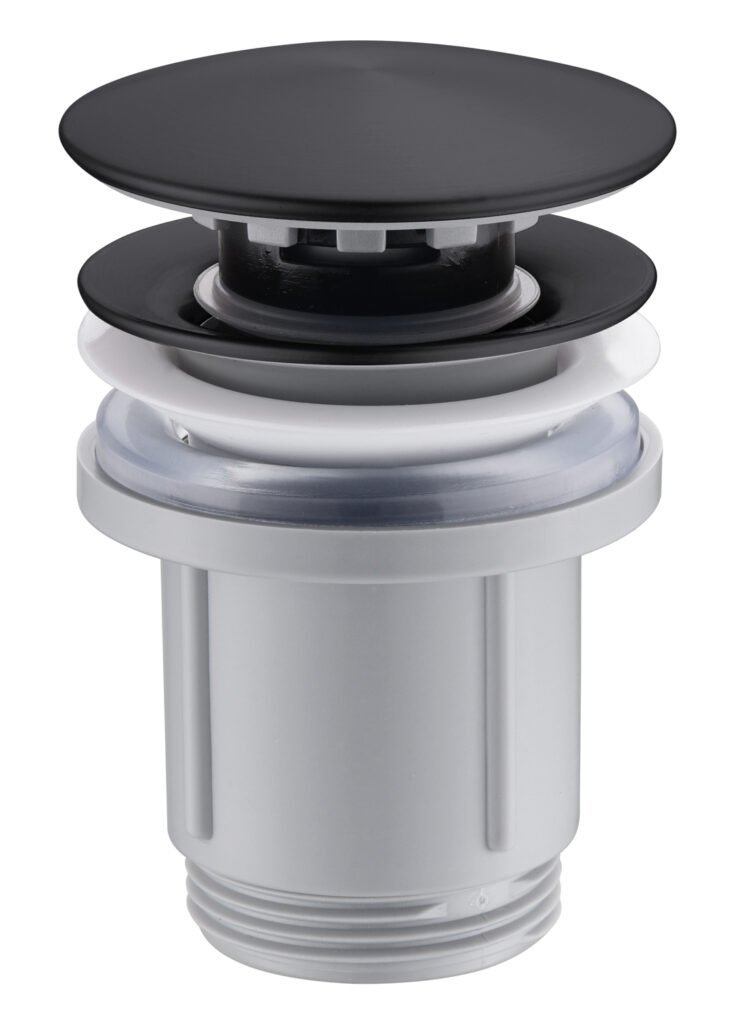 Válvula click-clack IMEX negra para lavabo con rebosadero — vista principal