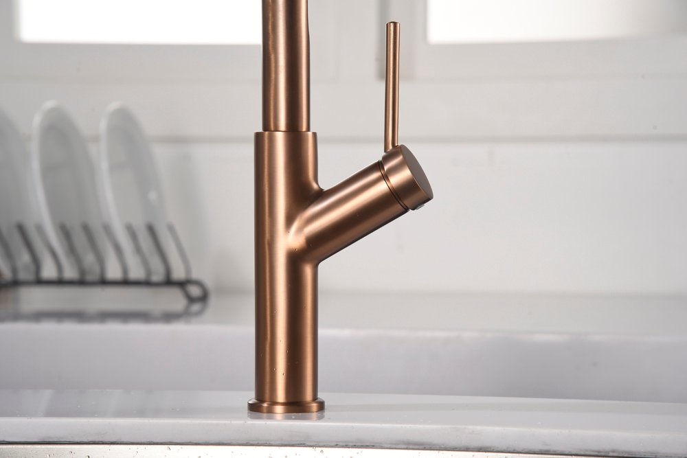 Grifería de cocina monomando flexible oro rosa cepillado serie Sena IMEX - Imagen 4