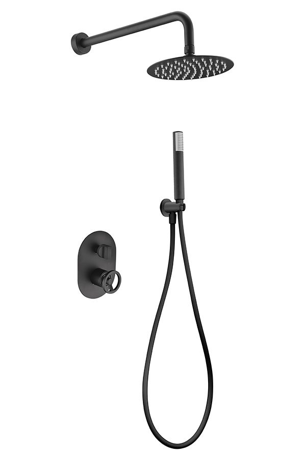 Conjunto de ducha empotrada monomando negro mate serie Olimpo IMEX