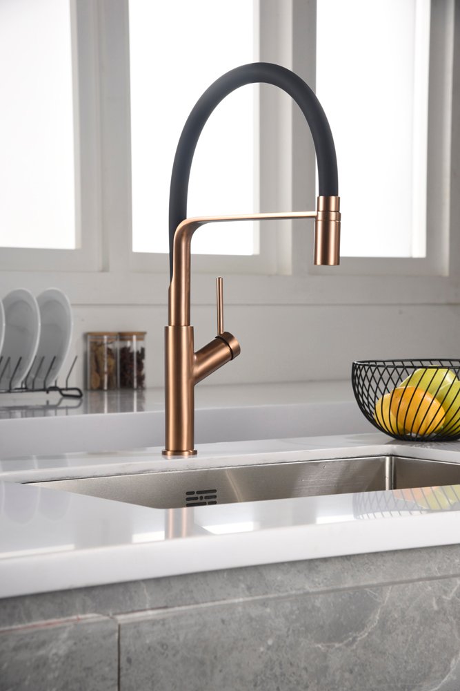 Grifería de cocina monomando flexible oro rosa cepillado serie Sena IMEX - Imagen 2