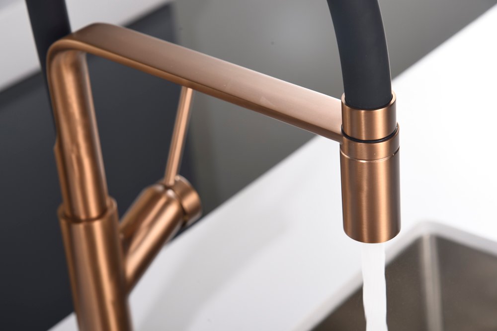 Grifería de cocina monomando flexible oro rosa cepillado serie Sena IMEX - Imagen 3