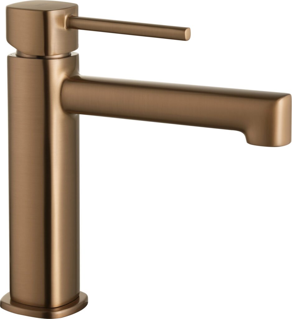 Monomando lavabo oro rosa cepillado serie Toscana en oro rosa cepillado
