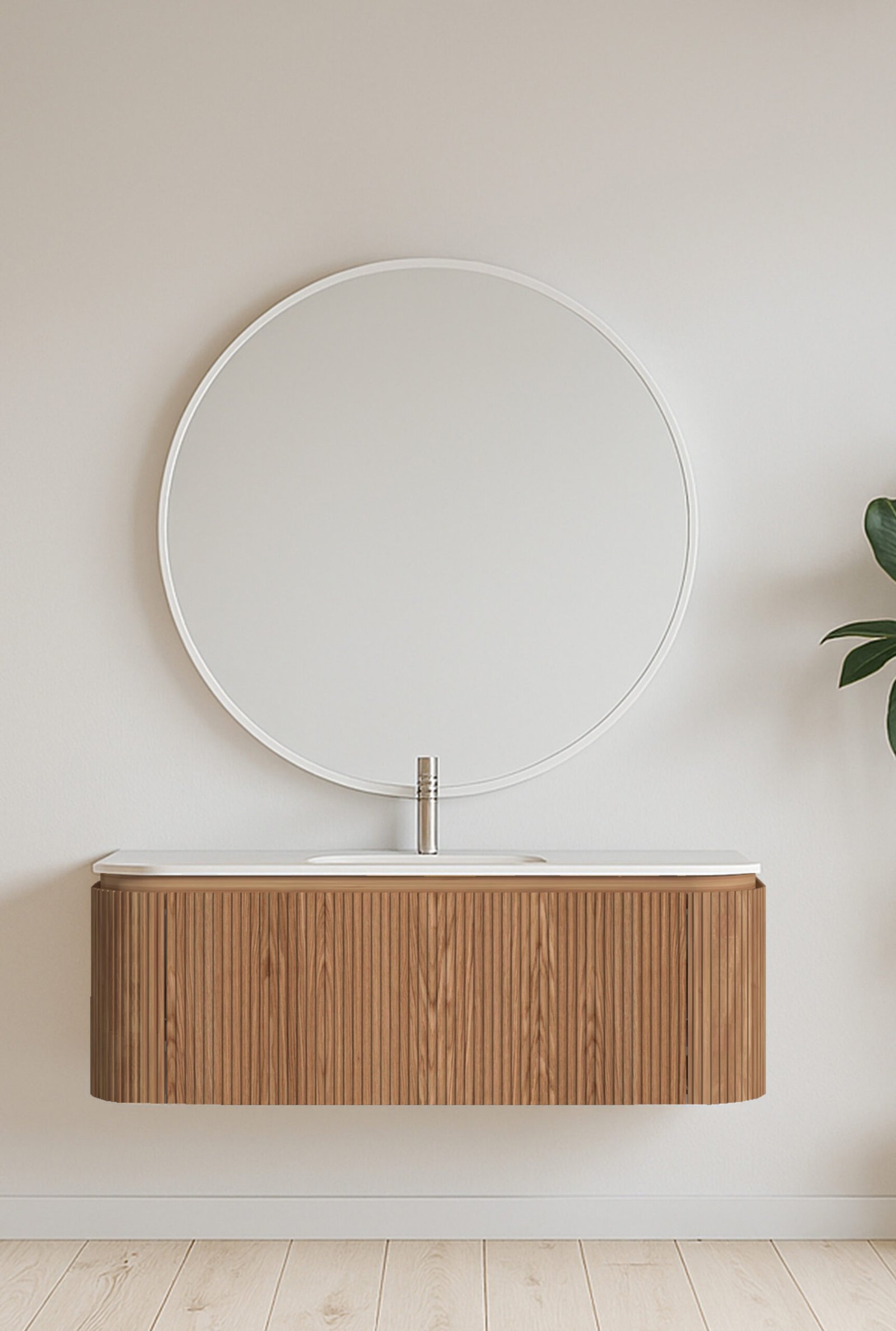 Conjunto de baño Bali Acacia de 120 cm con mueble de tres cajones y lavabo de un seno; espejo y grifería no incluidos.