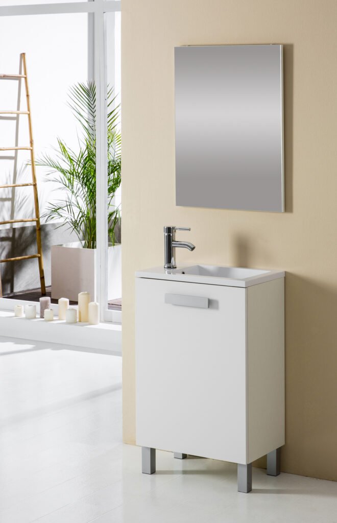 Mueble de baño Mini con lavabo y espejo rectangular · 50 cm