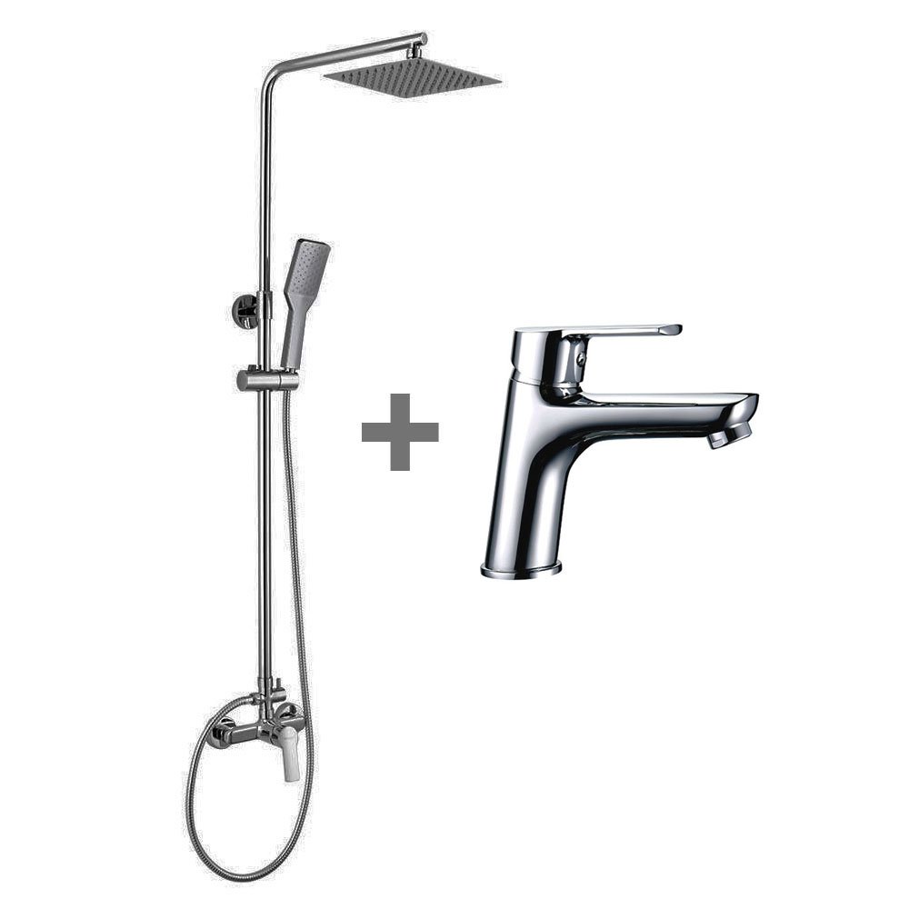 Sioux Quad · pack indivisible de columna monomando y grifo de lavabo, cromo brillo · 836124