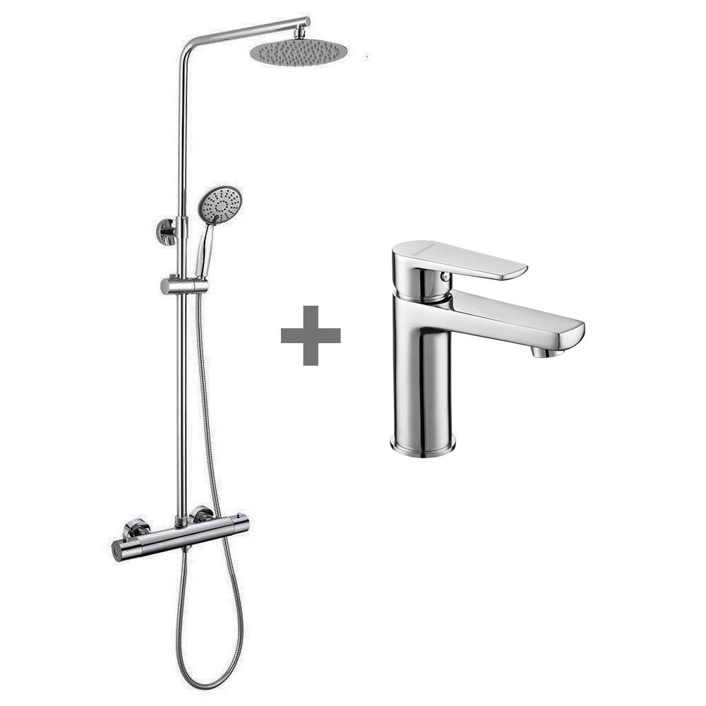 Astoria · pack indivisible de columna termostática y grifo de lavabo, cromo brillo · 836134