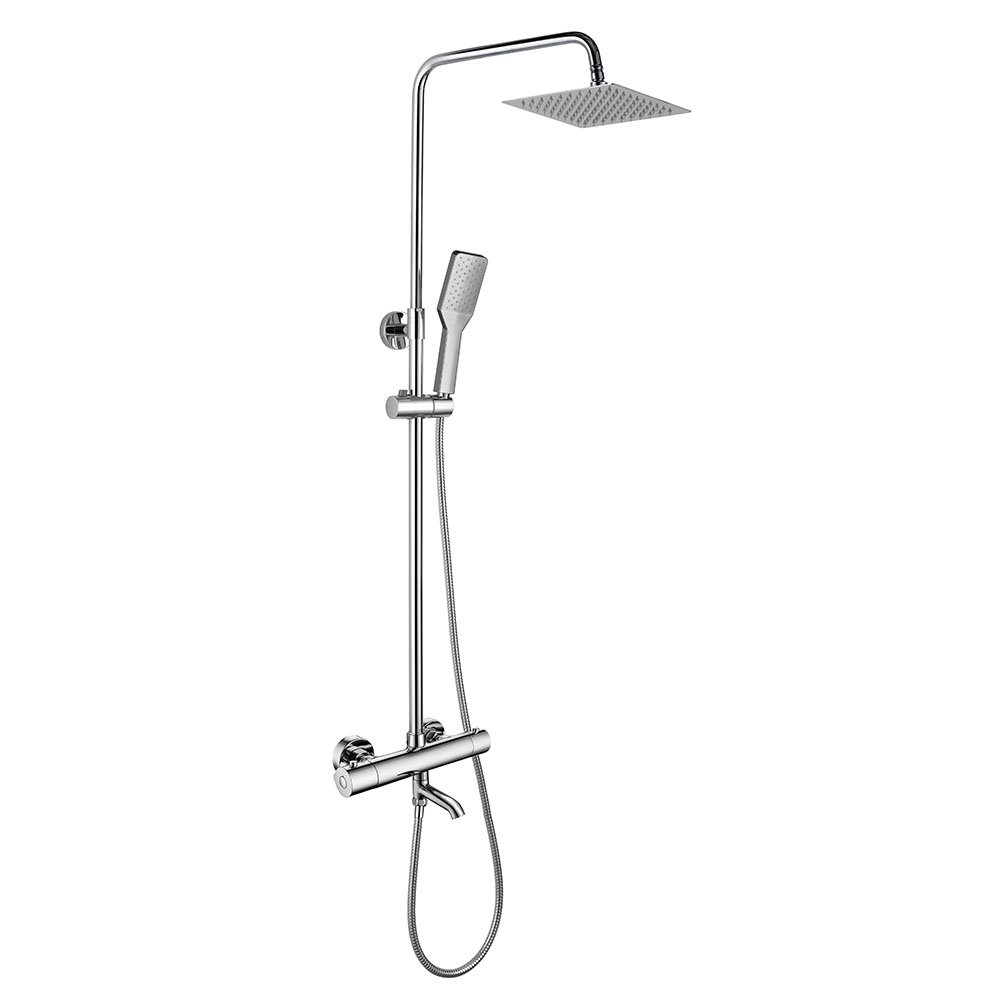 Columna de ducha termostática Plus cuadrada con caño, cromo