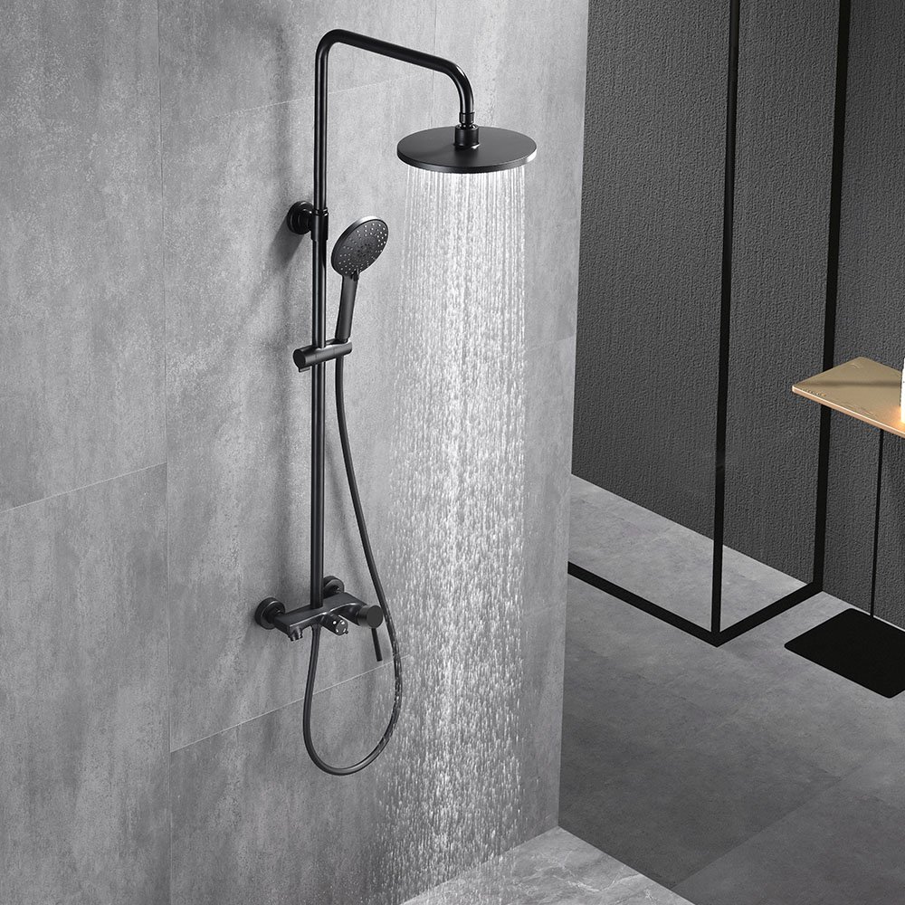 Columna de ducha monomando Oslo Black de 3 vías con caño