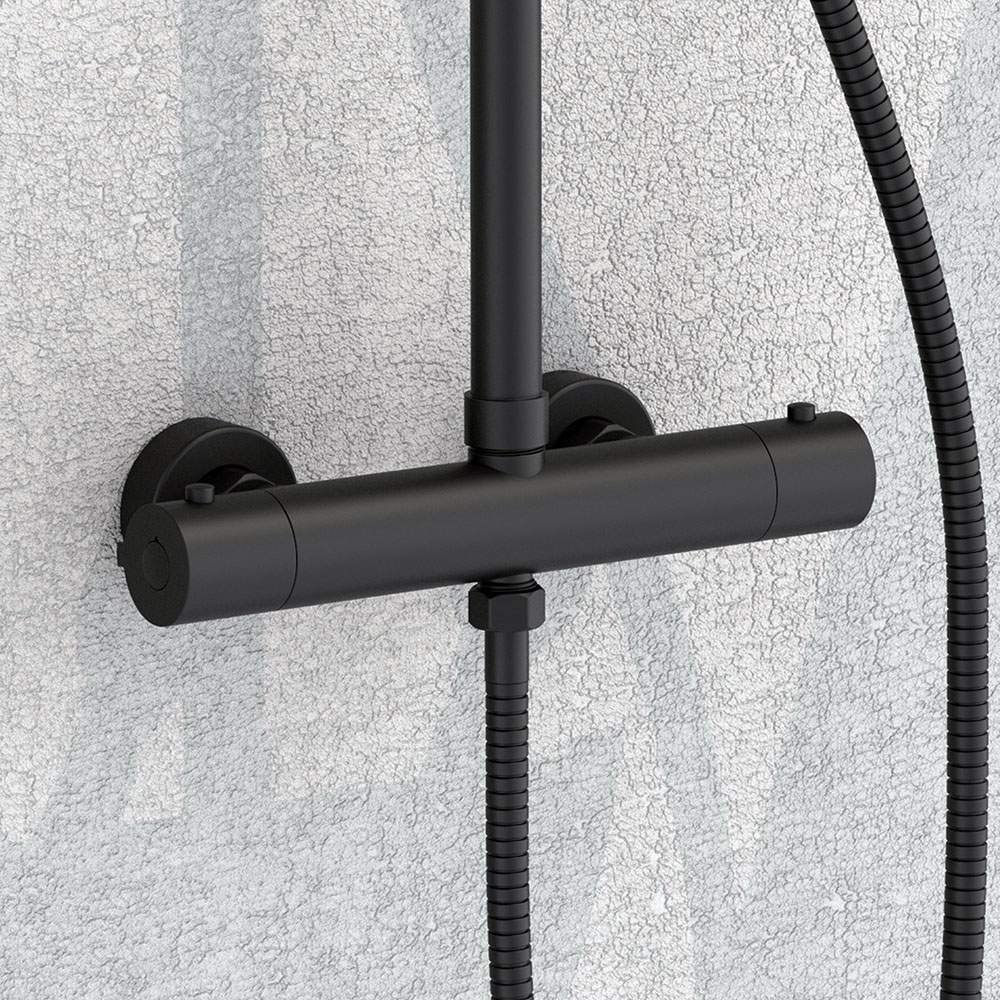 Columna de ducha termostática Black Plus redonda, negro mate - Imagen 2