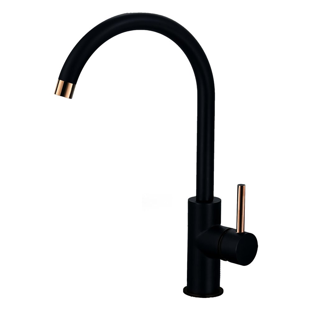 Zenit · grifo monomando de cocina negro y oro rosa