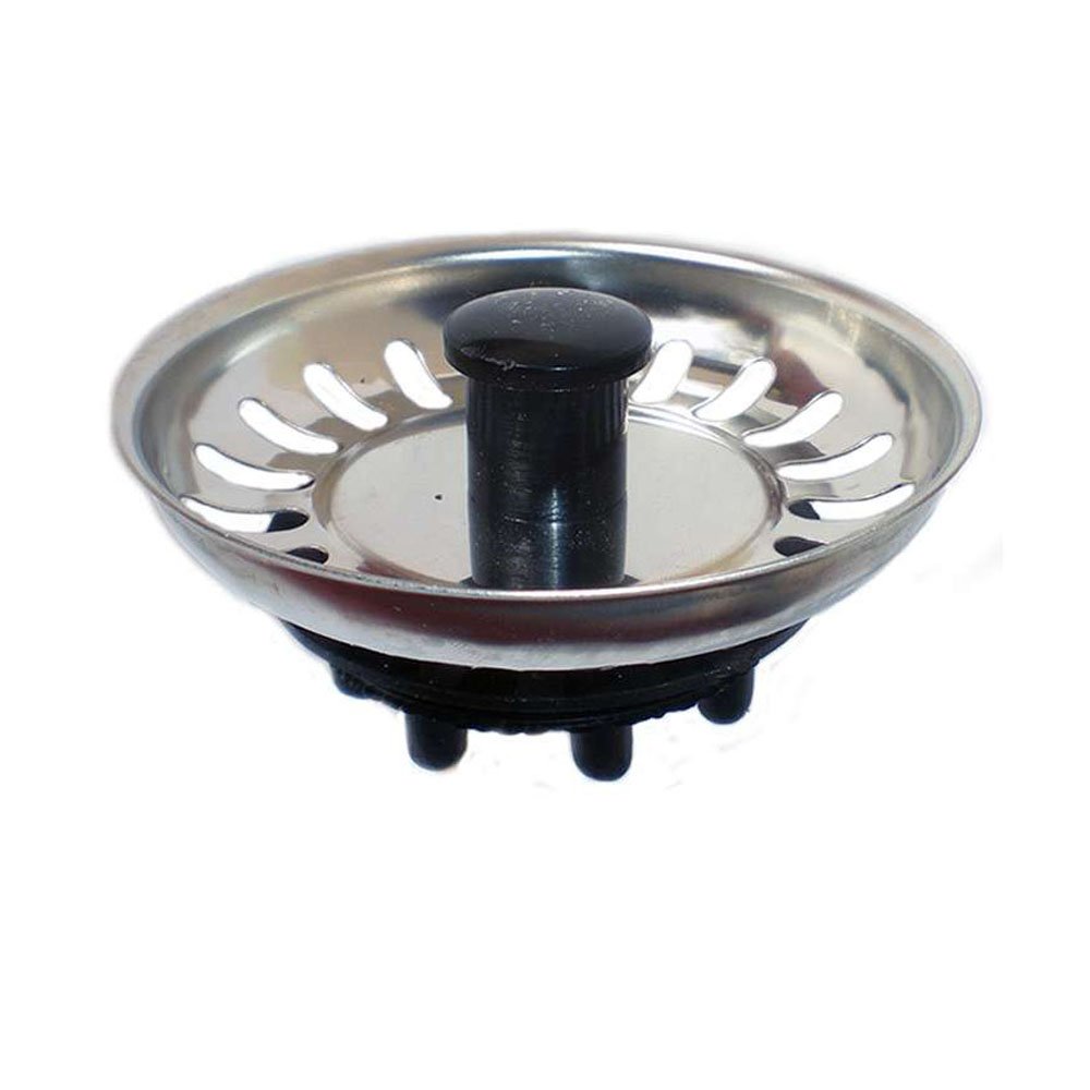 L202503 · tapón de fregadero con cierre de goma · Acero inoxidable / negro