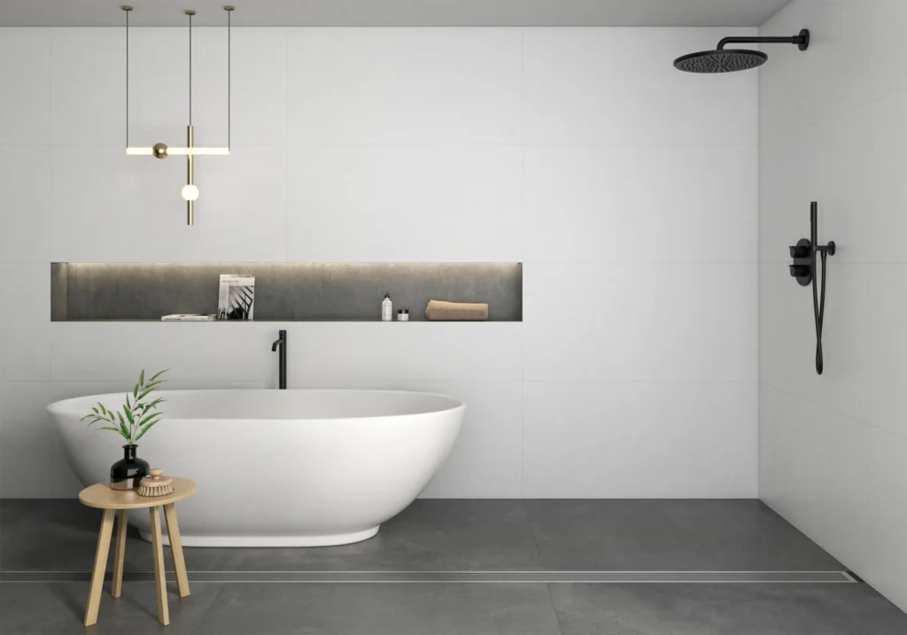 Azulejo porcelánico Blanco Mate 60 × 120 cm — escena de ambiente ilustrativa (vista principal)