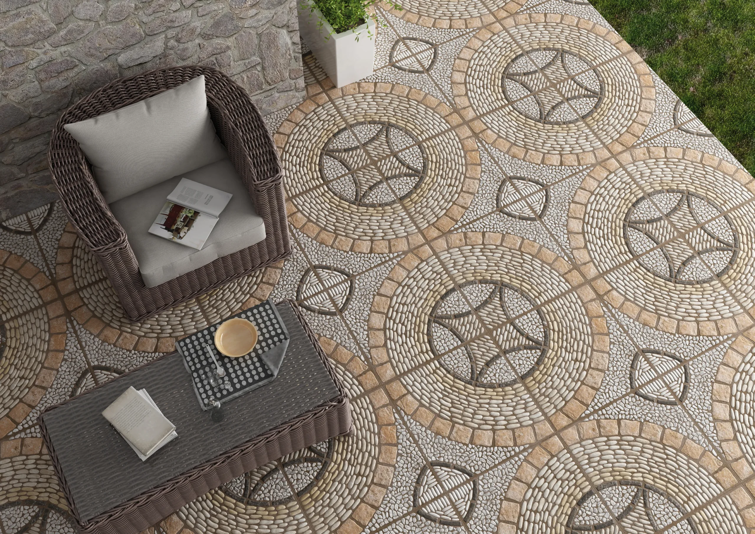 Baldosa exterior Alhambra 45 × 45 cm · ambiente exterior