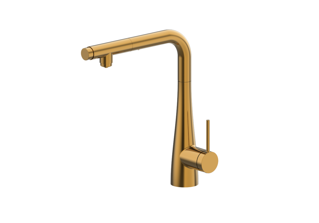 Grifería de cocina osmosis monomando extraible serie Split oro cepillado IMEX