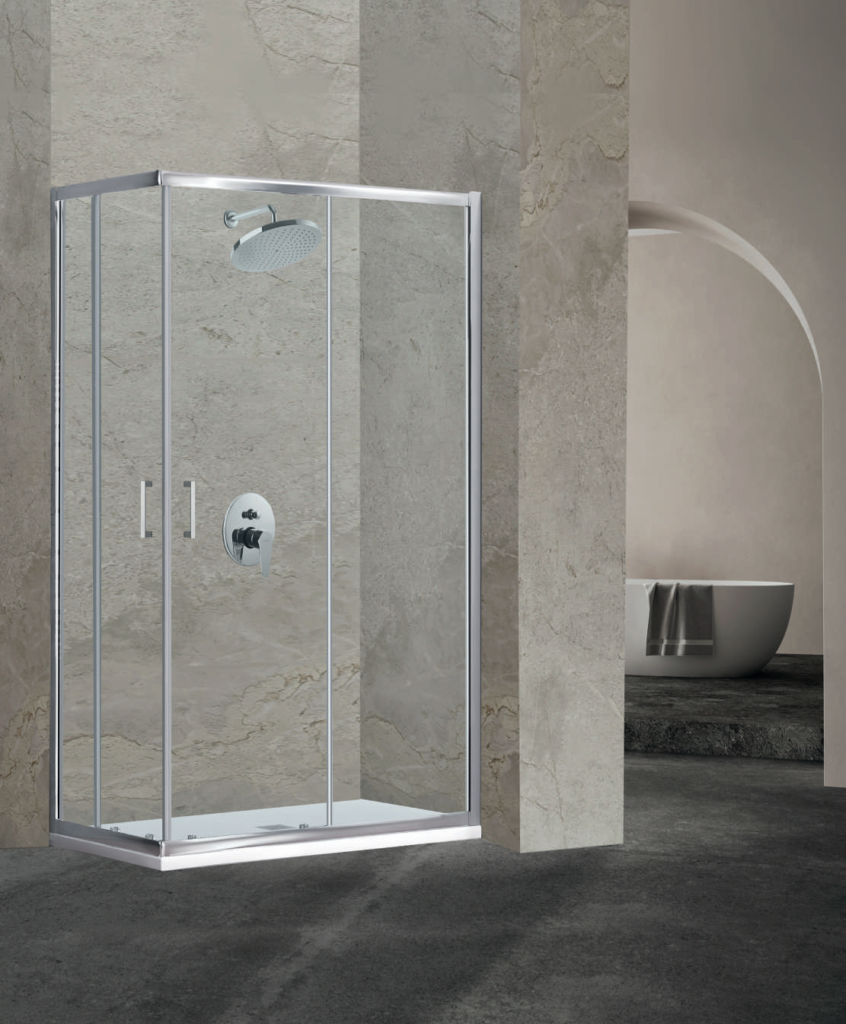 Mampara angular de ducha GIZA de 195 cm - cromo y vidrio transparente, acabado cromo y vidrio transparente