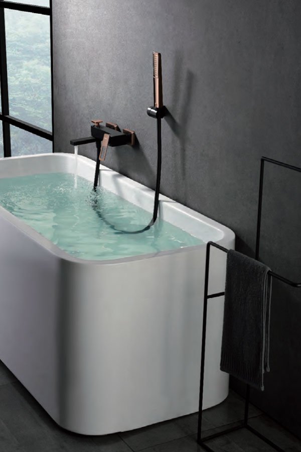 Grifería de baño y ducha monomando negro oro rosa serie Suecia — referencia IMEX BDC032-7NOR