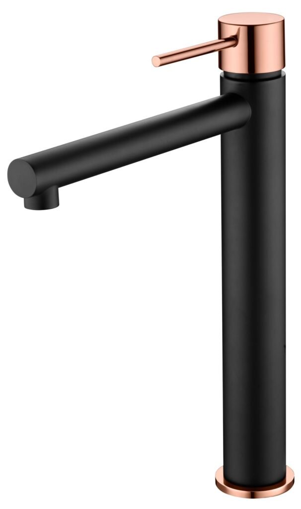 Monomando de lavabo caño alto negro oro rosa serie Milos — referencia IMEX BDYS045-3NOR