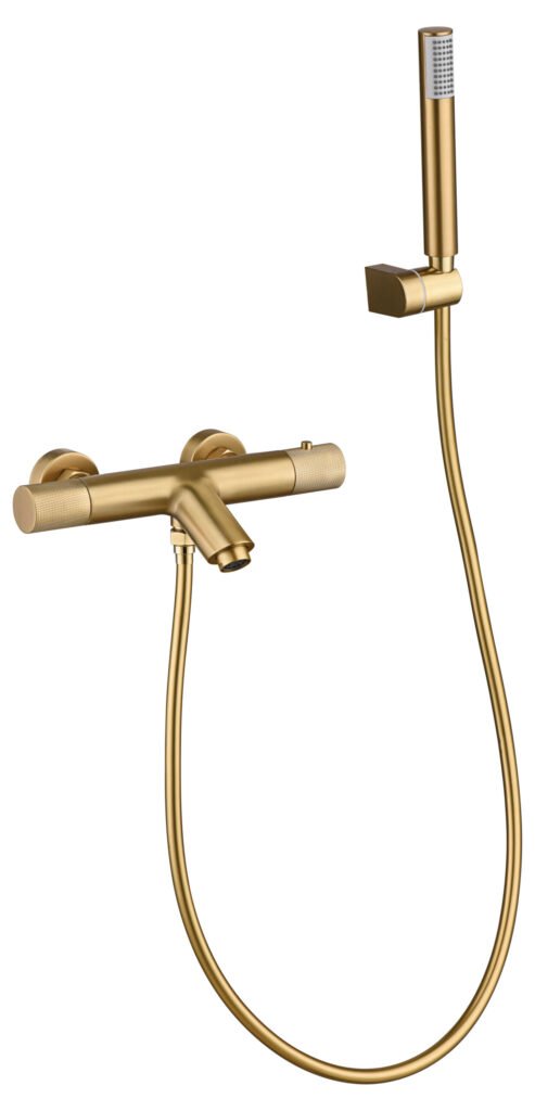 Grifería de baño y ducha termostática oro cepillado serie Line — referencia IMEX BTD038-4OC